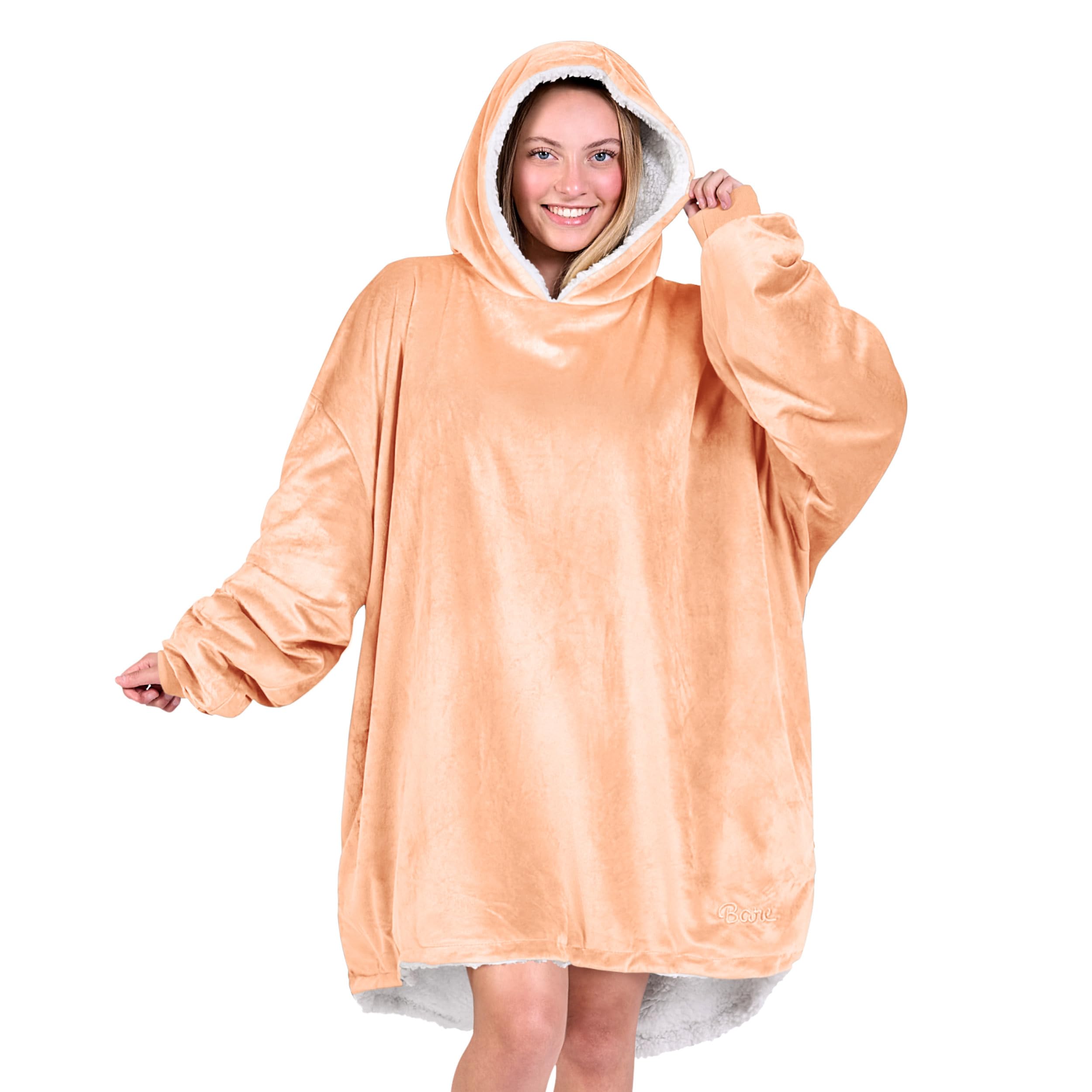 Bare Home Wearable Blanket Hoodie - Soft Plush Sherpa - Warm and Cozy - Oversized Wearable Blanket
