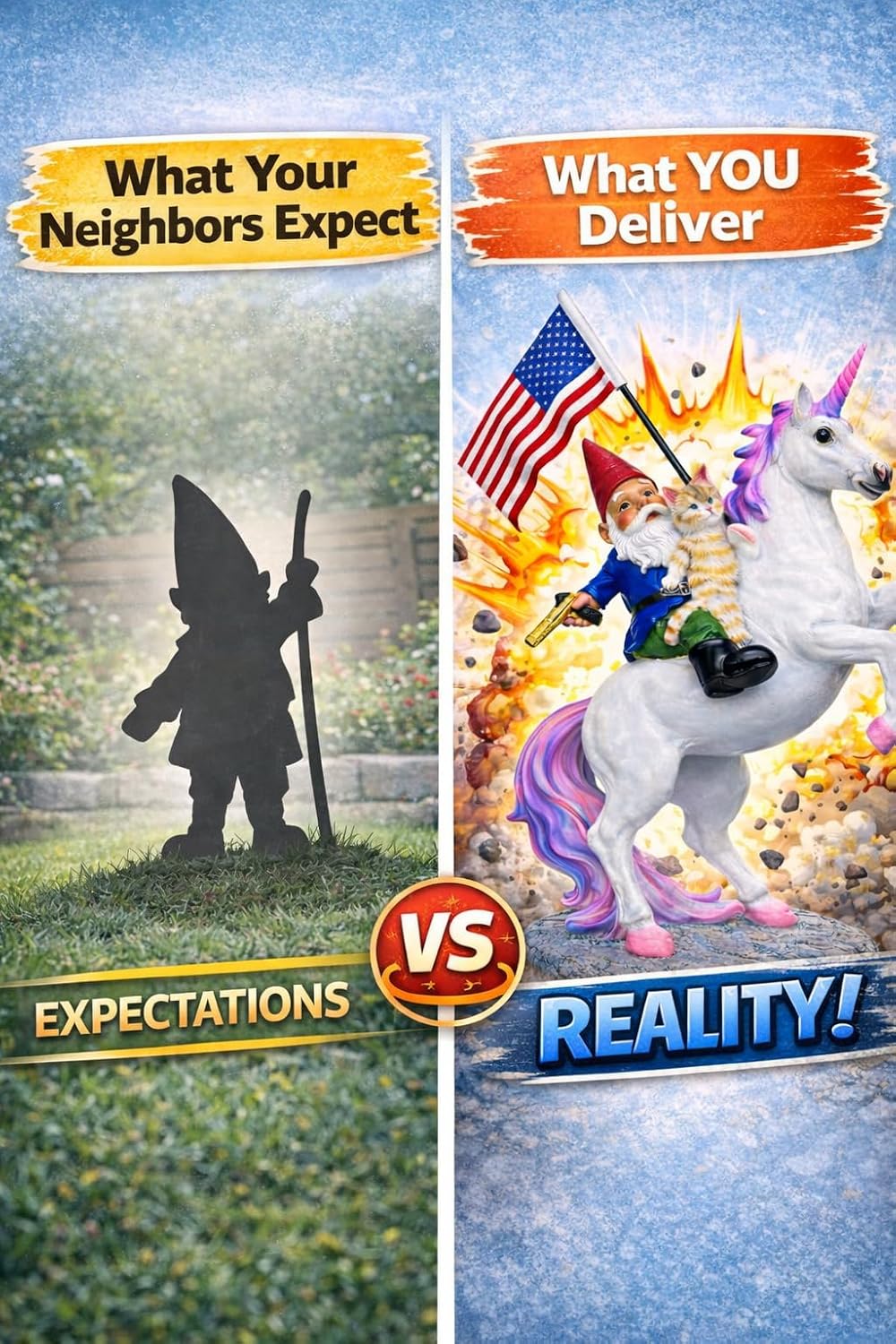 Funny Guy Mugs Garden Gnome Statue - The Ultimate Trio: Cat, Gnome & Unicorn Statue - Indoor/Outdoor Garden Gnome Sculpture for Patio, Yard or Lawn