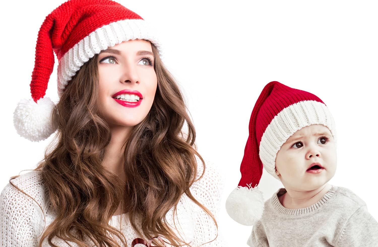 Santa Hat for Mother and Baby, Family Christmas Hat, Parent-Child Xmas Hats with Pom Pom