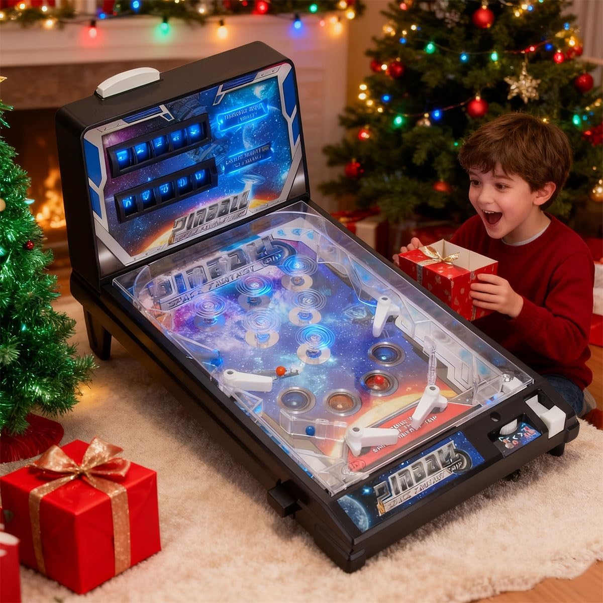 Birthdays Arcade Electronic Pinball Machine, Mini Pinball Game Toy, Retro Tabletop Pinball Machine Kit for Home Party Gift, Action and Reflex Game with Lights