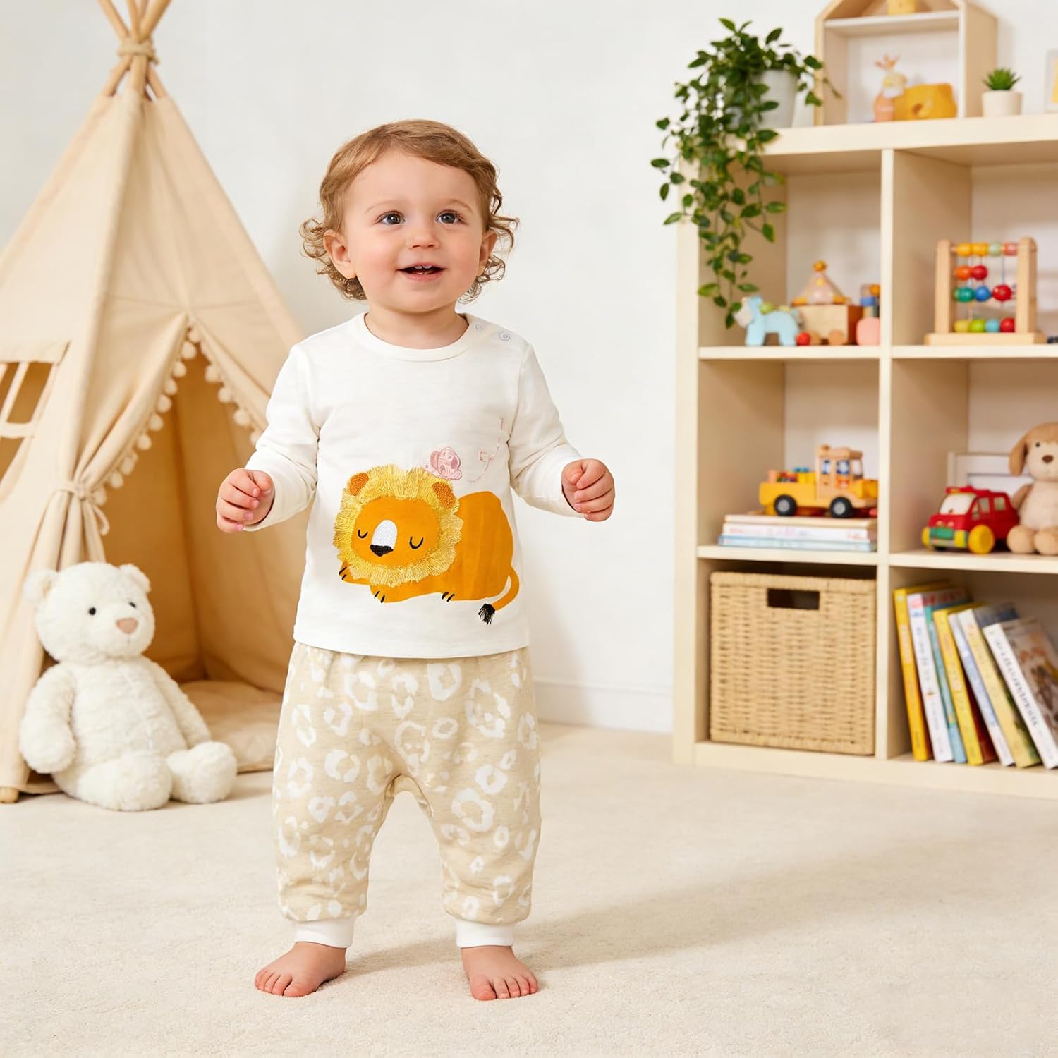 Baby Cotton High Waist Pants, Newborn Long Pant for 3-24 Months | High-waisted, Roomy Fit, 100% Cotton, Soft, Cute Pattern