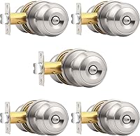 Probrico Satin Nickel Privacy Door Knobs 5-Pack - Keyless Bed/Bath Locksets, Stainless Steel, Easy Install, Reversible