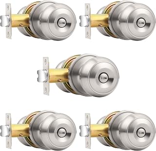 Probrico Satin Nickel Privacy Door Knobs 5-Pack - Keyless Bed/Bath Locksets, Stainless Steel, Easy Install, Reversible