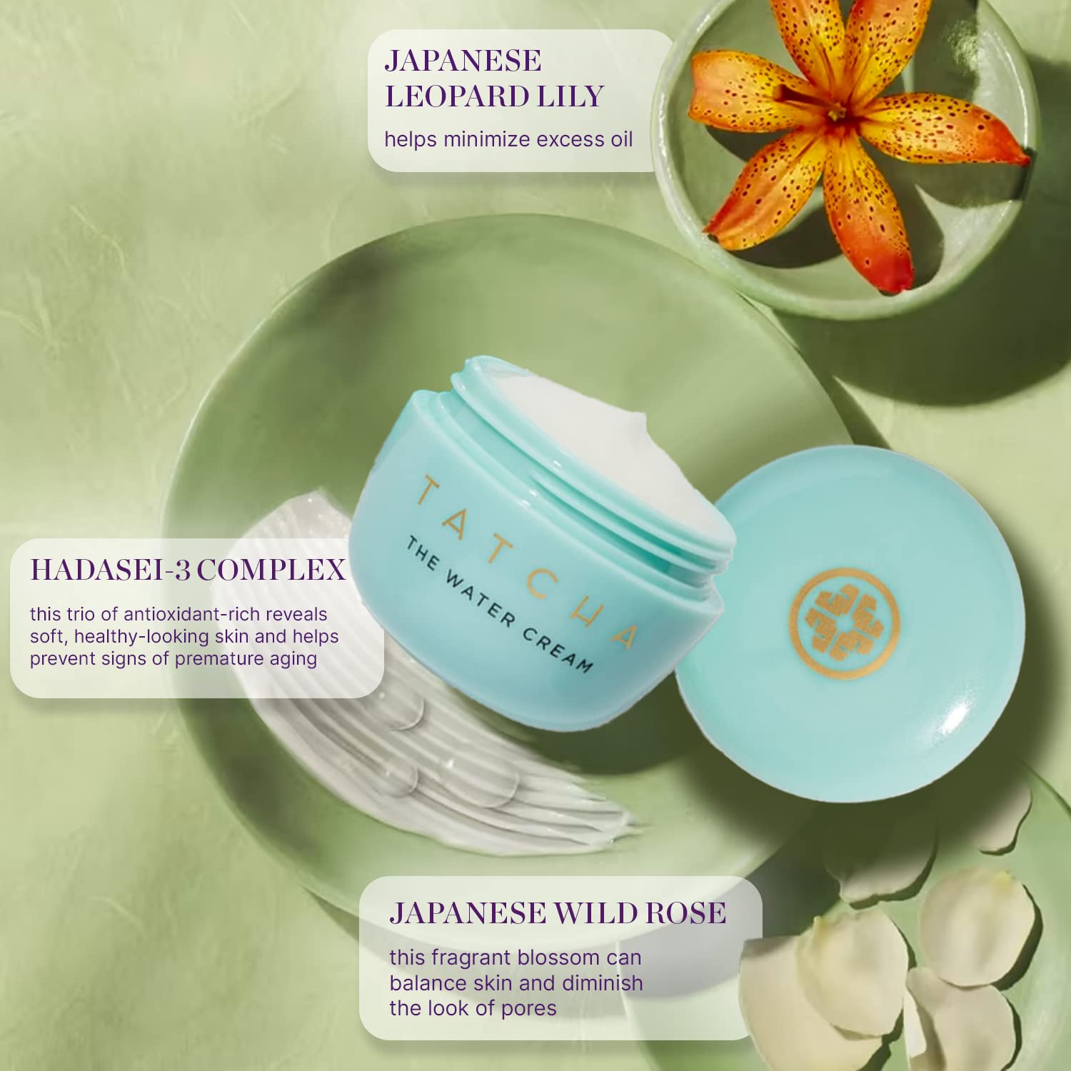TATCHA The Water Cream | Lightweight, Hydration Burst, Pore-Refining For Smooth, Balanced Skin