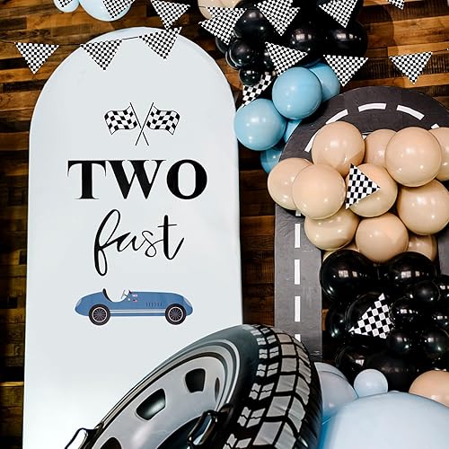 Vista 3 de Letrero adhesivo de dos cumpleaños rápidos para telón de fondo, decoraciones de cumpleaños, decoraciones de fiesta de coche de carreras para pared