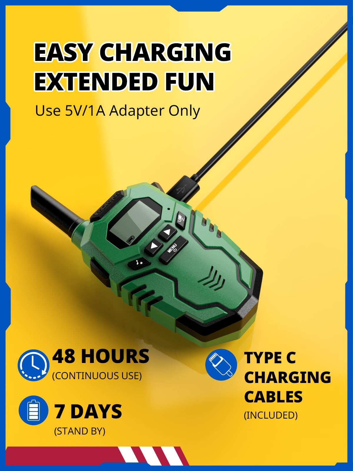 Inspireyes Walkie-Talkie Bambini Ricaricabili, 48 Ore di Orario di Lavoro, 3 Chilometri di Lungo Raggio, Regali di Compleanno per Ragazzi Ragazze, Giocattoli da Esterno per Bambini di 3-12 Anni