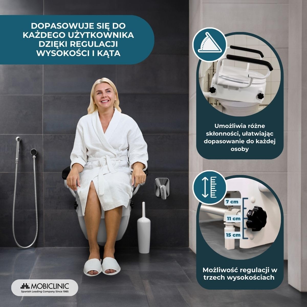 Podnośnik WC | Z pokrywą | Możliwość dostosowania | Regulowany | Uchylny | Podłokietniki składane | Biały | Tajo | Mobiclinic