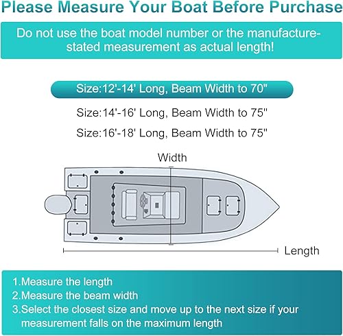 Miniatura 7 de Cubierta de barco Jon 100% impermeable 800D de 14 pies, lona de grado marino remolcable anti-UV Jon Boat cubierta de 14 pies con 9+4 correas