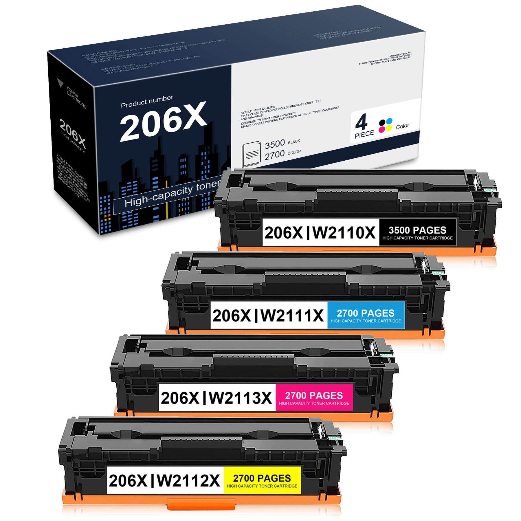 4 Pack(1BK+1C+1M+1Y) Compatible 206X High-Yield Toner Cartridge Replacement for HP Color Pro M255nw M255-M256 Series MFP M283cdw M282-M283 Series M282-M285 Series Printers,Sold by DDDZSWGS