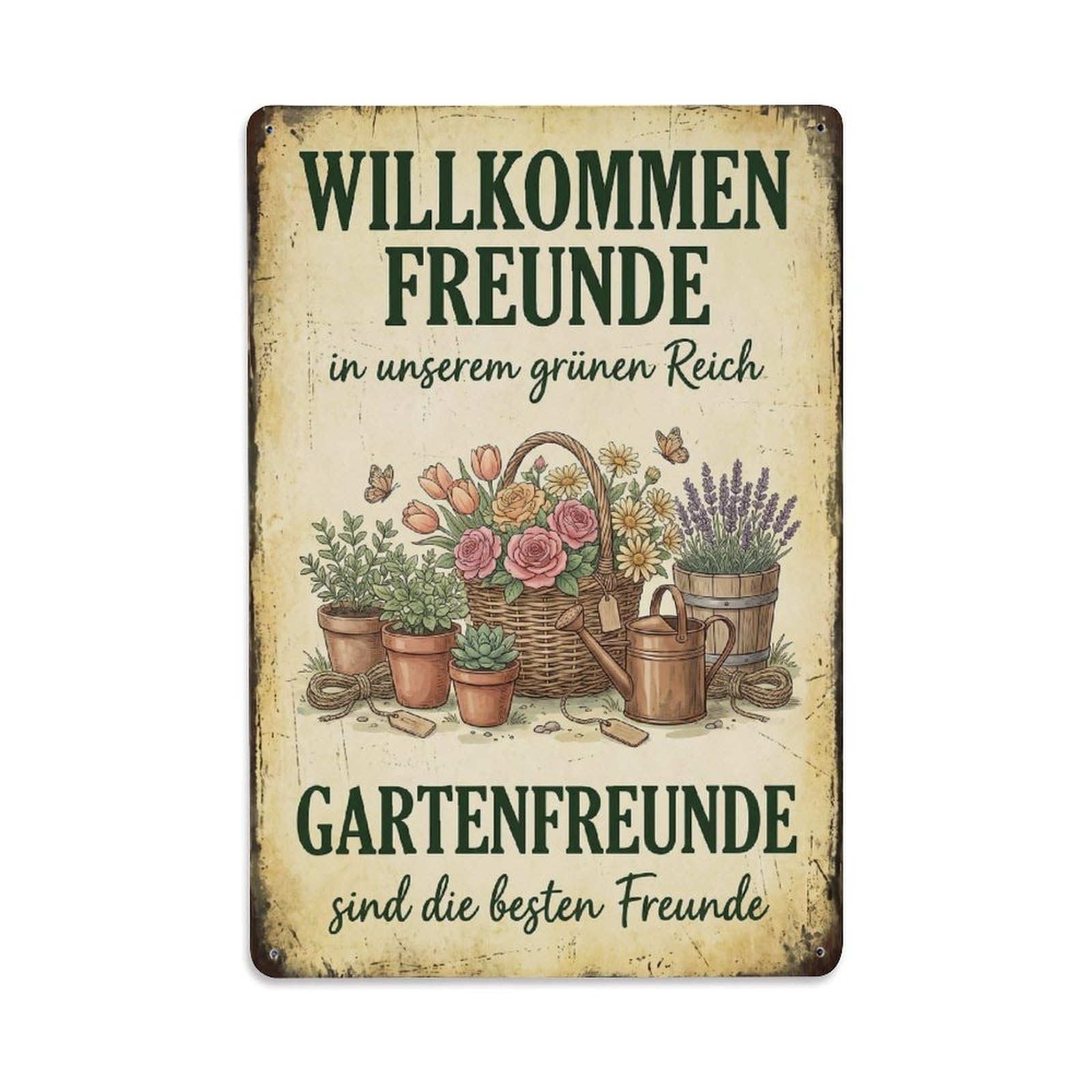 Vintage Funny Garden Welcome Friends Rustic Gate Charming Metal Tin Sign Plaque Wall Decor for Cafe, Club Bar, Office, Garden Metal Poster 8x12Inch