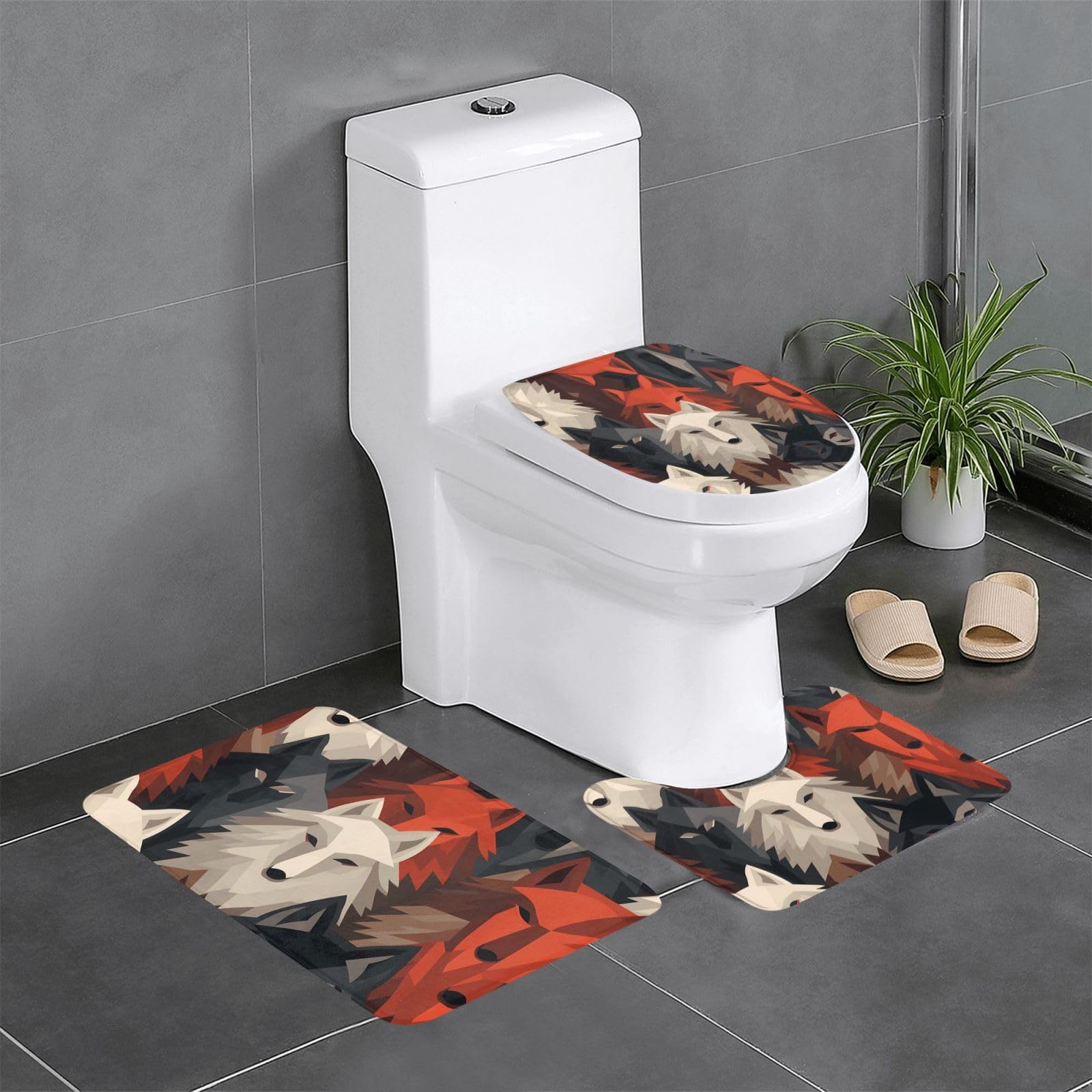 Tapis de salle de bain antidérapants loup WHJDPP lot de 3 pour toilettes et baignoire