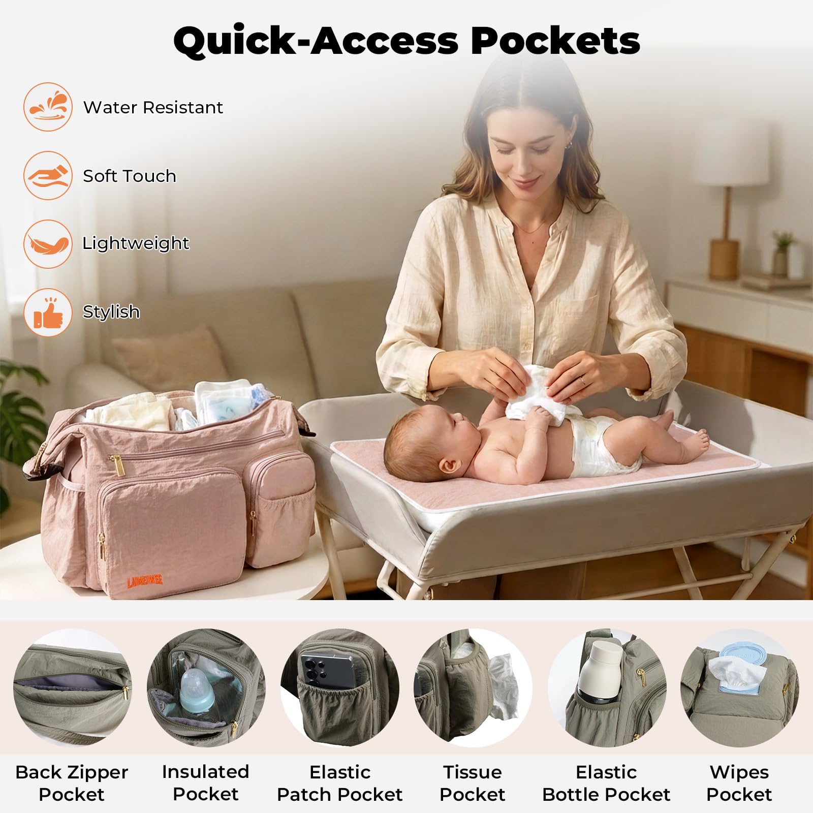 Borsa Fasciatoio Morbida 2 in 1, Organizer Passeggino e Tracolla Mamma, 13L Leggera, Borsa Viaggio Neonato, Lavoro, Palestra, Ospedale Parto