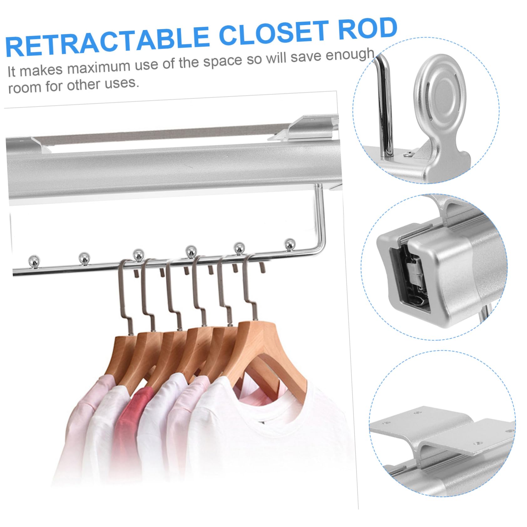 KOMBIUDA Retractable Clothes Rail Wardrobe Organizer Rack Closet Hanger Wardrobe Sliding Rack Wardrobe Clothing Rail Garment Hooks Top Mounted Clothes Organizer Coat Hangers Aluminum Silver