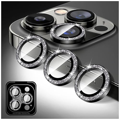 Kucheed Bling Camera Lens Protector Compatible for iPhone 11 Pro/iPhone 11 Pro Max, Glitter Tempered Glass Camera Cover Film Stickers, Sparkling Automatic Alignment Individual Metal Rings