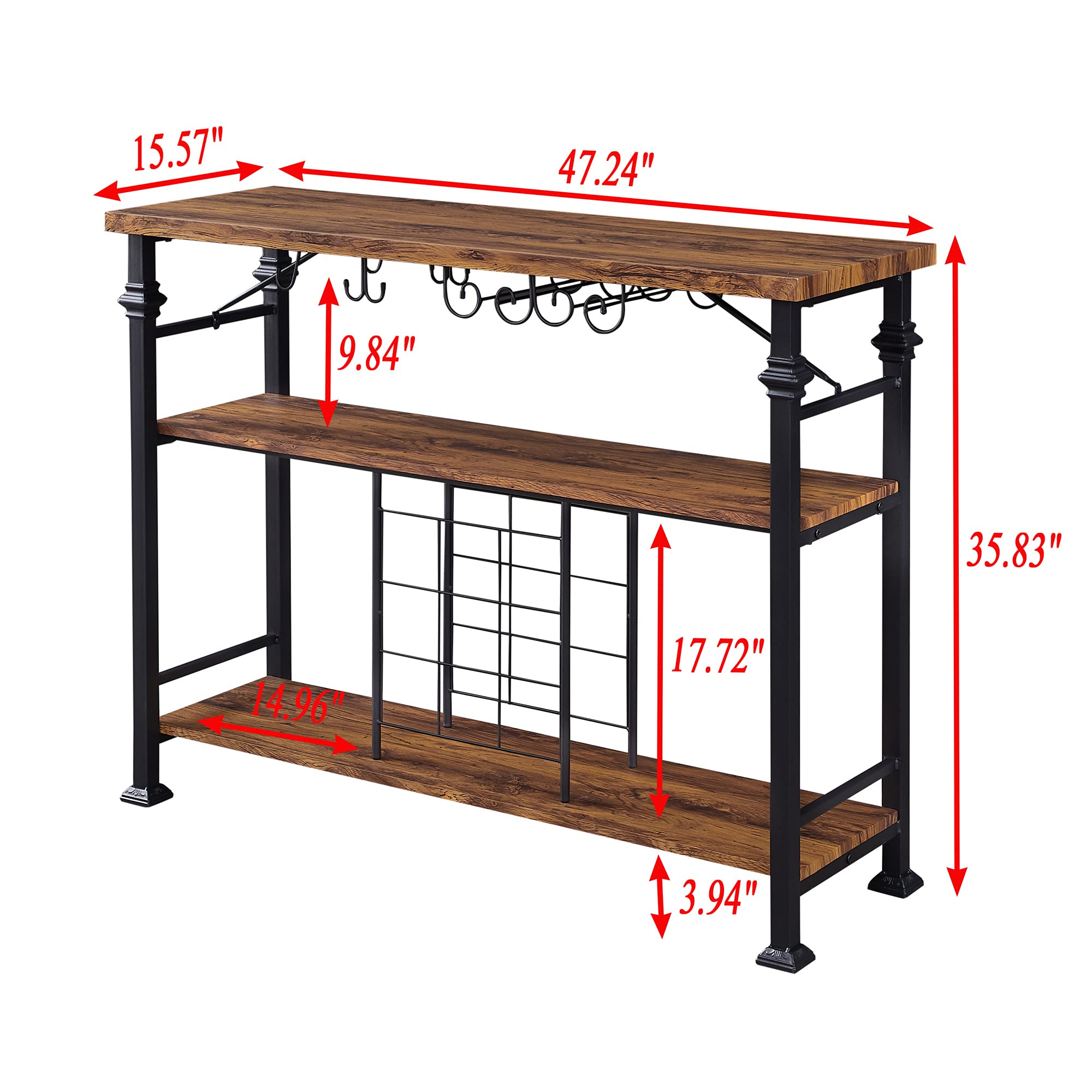 Hombazaar Industrial Wine Rack Table with Glass Holder, 3Tier