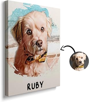 Custom Pet Portrait Wall Art, Create Your Own Watercolor Painting from Your Photo, Framed Canvas Decoration for Wall Art, Home Decor, Gift for Christmas, Birthday, Pet Lovers