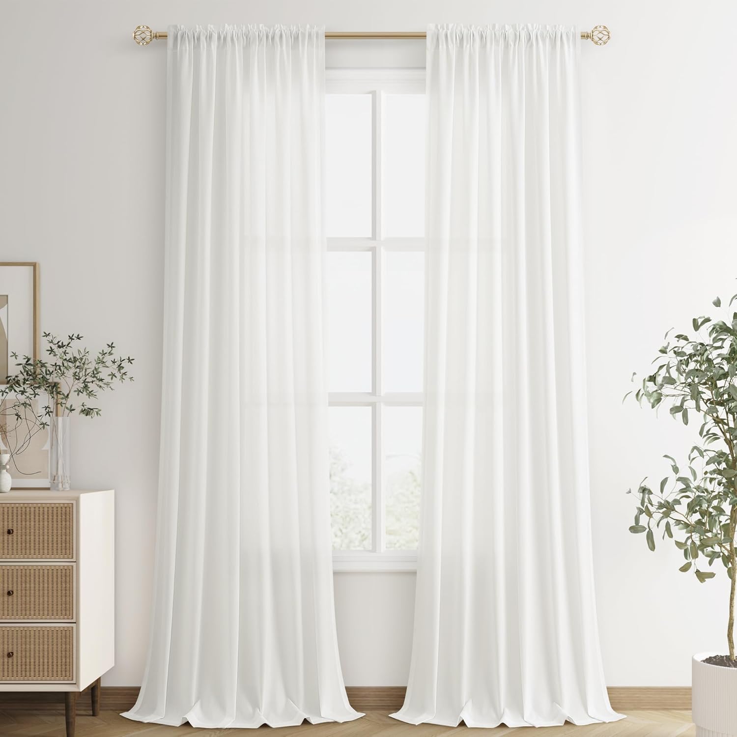 Off White Linen Curtains 120 Inch Length 2 Panels Set for Bedroom Dinging Room Semi Sheer Soft Drapery Boho Farmhouse Neutral Window Curtains 120 Inches Long Rod Pocket 52x120