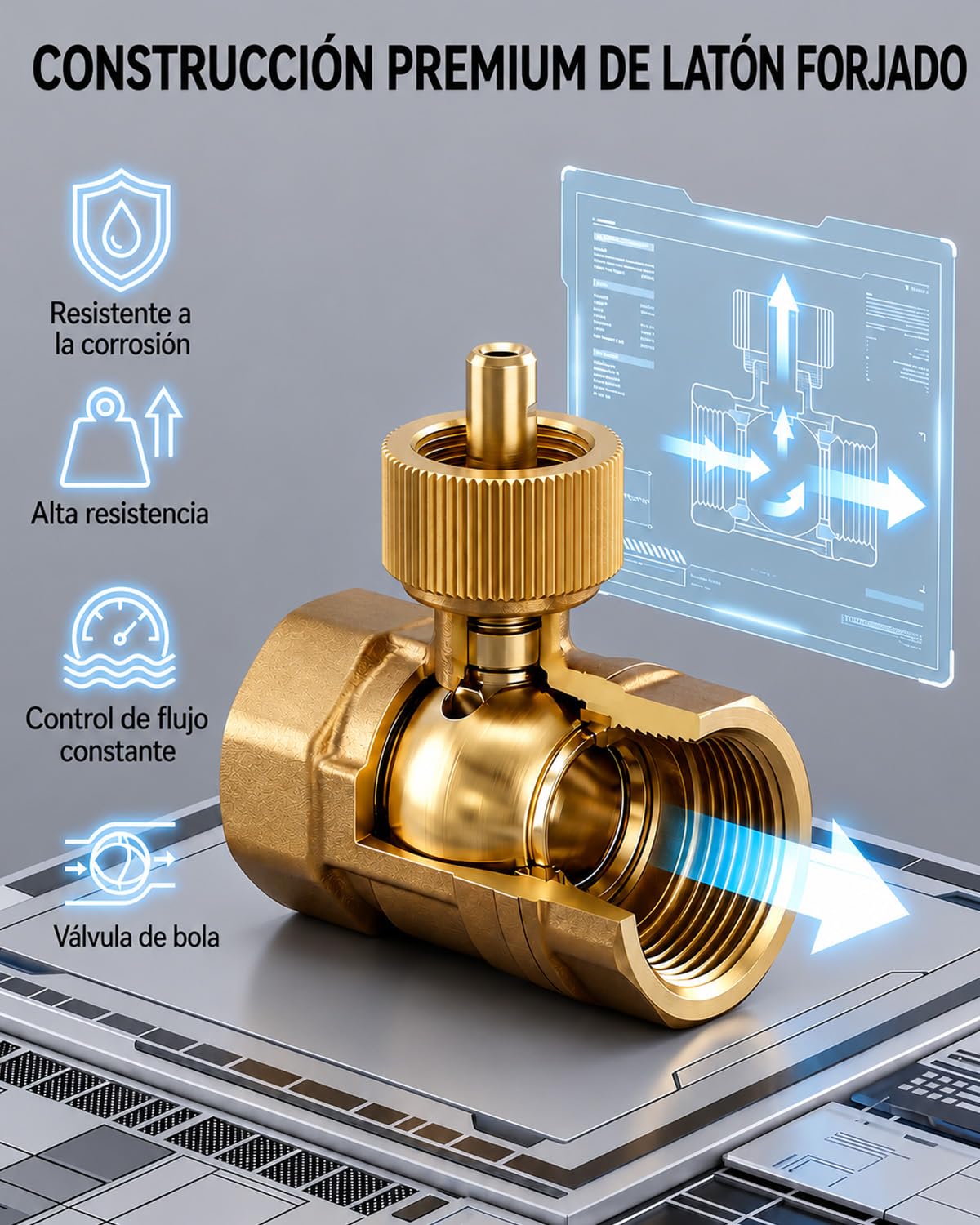 Válvula de Agua Inteligente WiFi, Válvula de Bola Motorizada, Control Remoto por App, Apto con Alexa y Google Home, para Jardín, Invernaderos e Hidroponía, Control de Flujo de Agualatón, Latón, 3/4"
