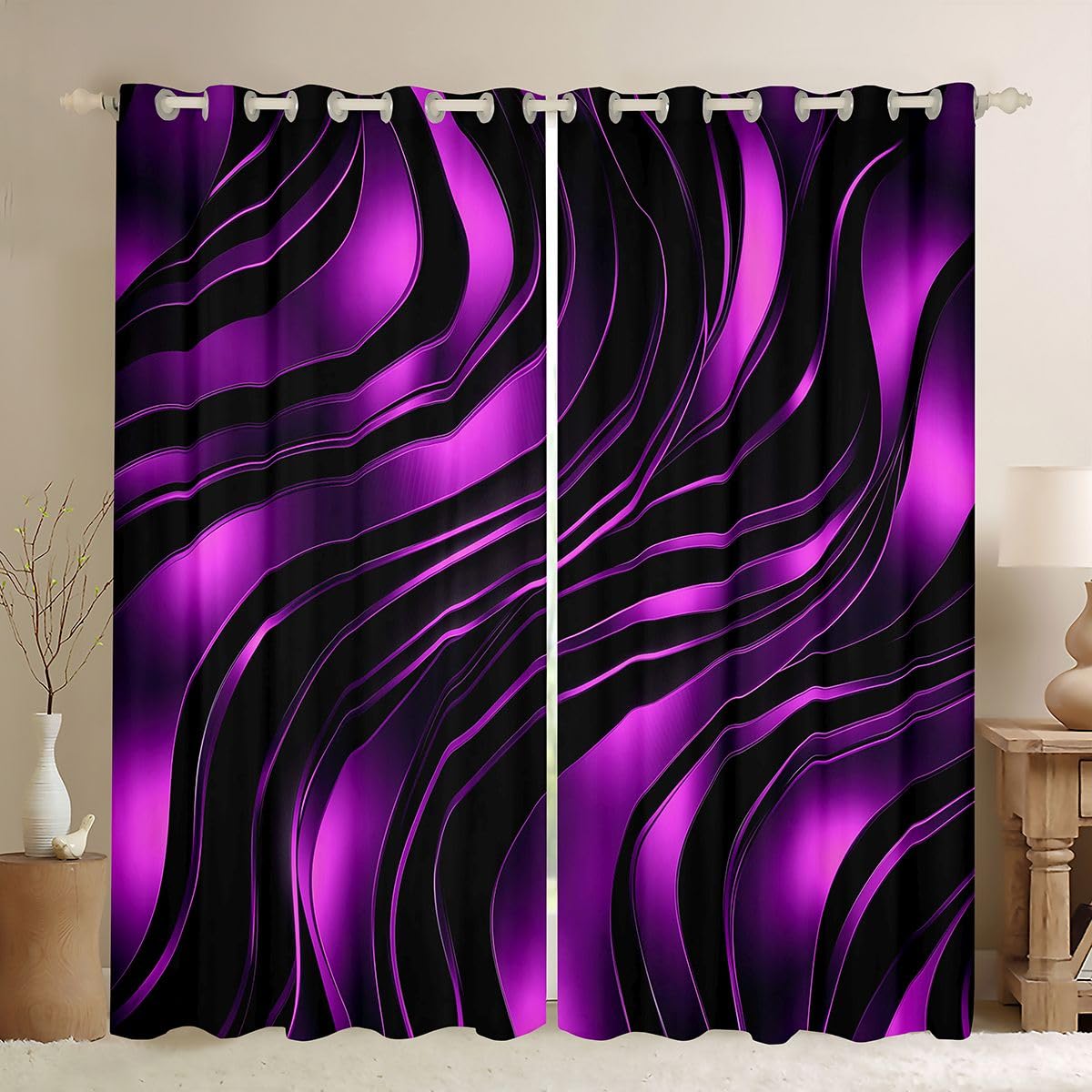 Rideau occultant violet 117x137 cm à motif géométrique pour fenêtre de chambre