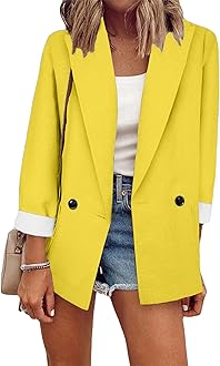 BOFETA Women's Solid Color Blazer Cardigan Casual Long Sleeve Plus Size Blazer with Pockets