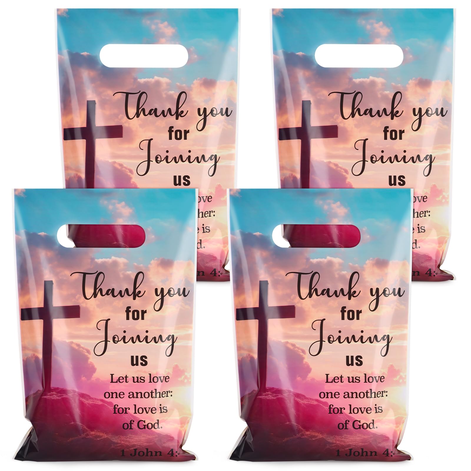Hooqict 50PCS Welcome to Our Church Bags Plastic Christian Gift Bags with Handle Church Gift Treat Goodie Candy Party Favors Bag for Birthday Religious Baptism Party Decorations Supplies