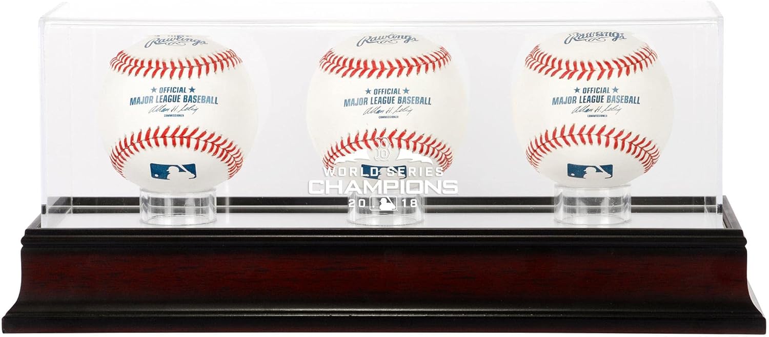 Boston Sox 2018 MLB World Series Champions Mahogany Logo 3-Baseball Display Case - Baseball Logo Display Cases ''Case Only''