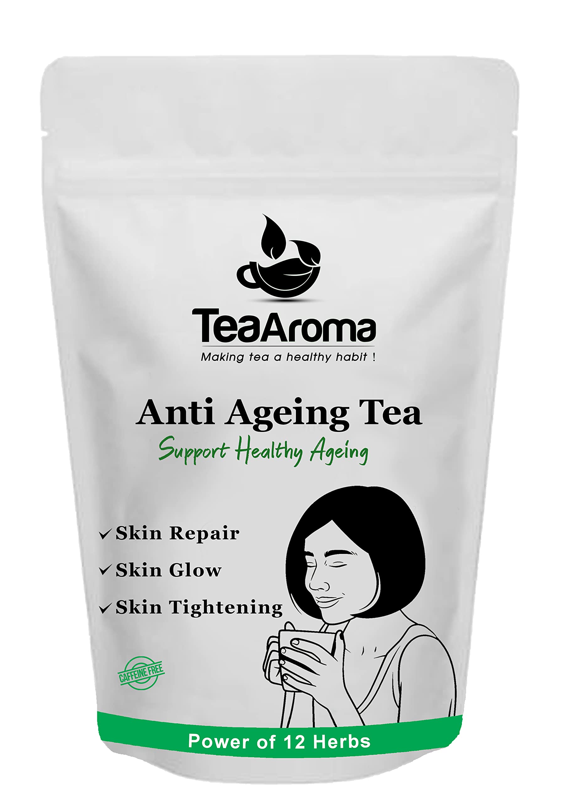 Tea Aroma - Anti Ageing Tea - Caffeine Free Tea With 12 Powerful herbs helps in Skin Tightening, Skin Glow, Hair Strengthening - Rich in Antioxidants - 50 g (B0BZQHFGYR) Amazon Price History, Amazon Price Tracker