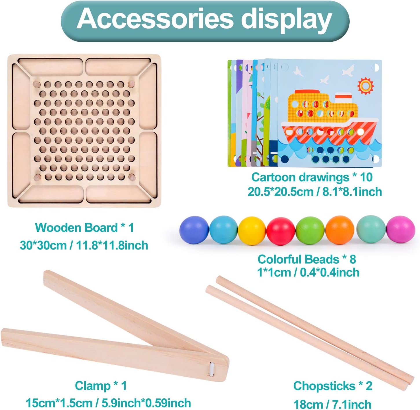 Montessori Toy Wooden Educational Toys for 3 4 5 Year Old Clip Bead Game Toddler Preschool Stacking Learning Toy Fine Motor Color Recognition Parent-Child Interaction Birthday Gift