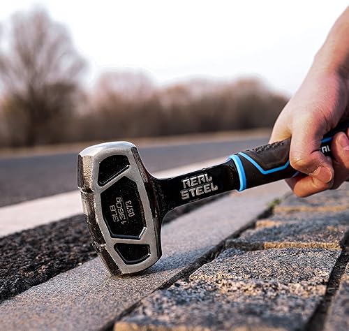 Miniatura 31 de REAL STEEL Martillo de trineo, martillo de palo de perforación de 3 libras para agarre de goma llamativo forjado grafito encamisado 0508
