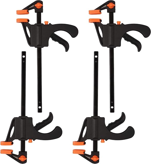 4 Inch Quick Grip Clamps Ratchet Bar Clamp One Handed Bar Clamp, 4 Pack F Wood Clamps Grips Bar Clamp Fixing Tool Quick Release Squeeze Hand Bar Tool, Ideal for Fast and Easy Clamping Applications
