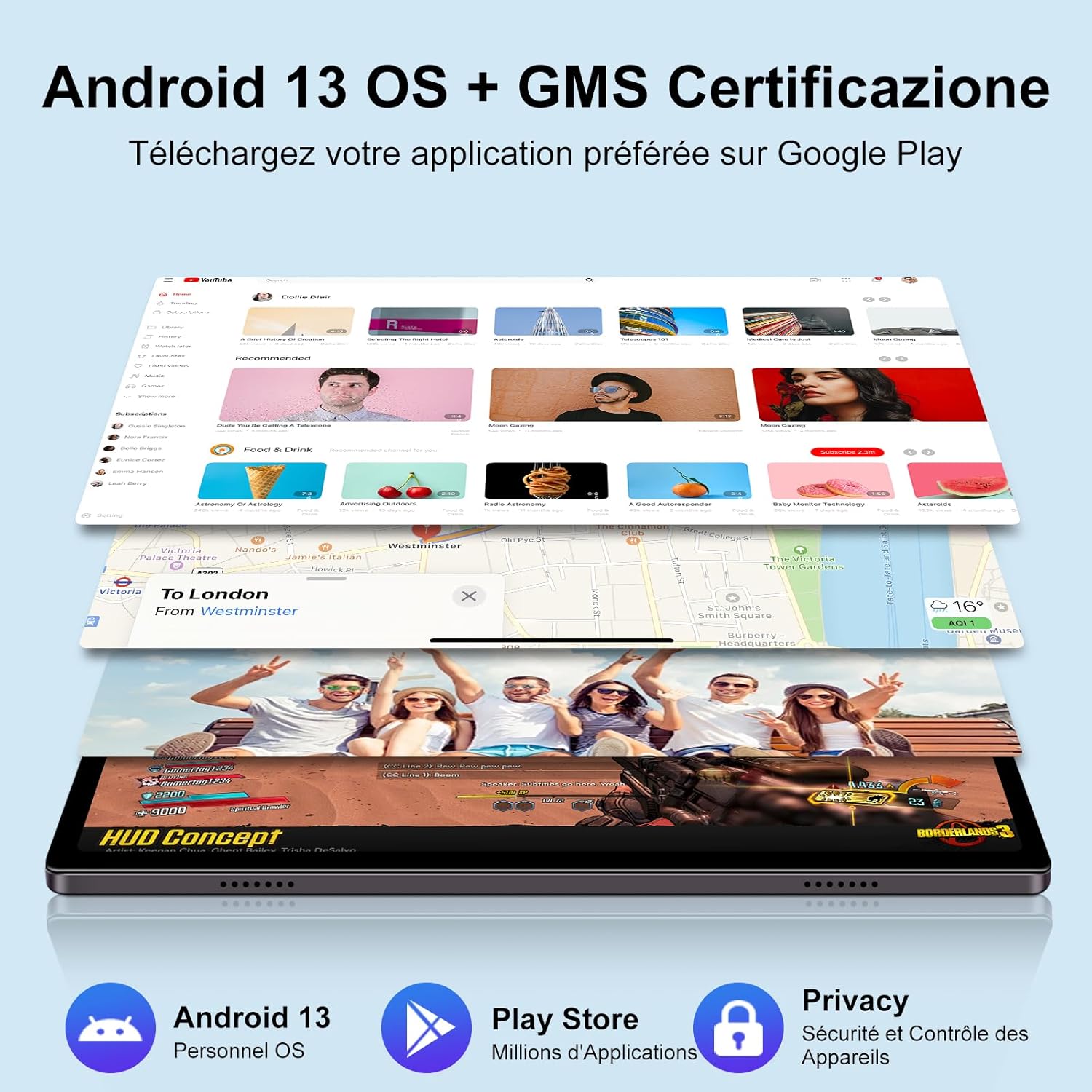 ZIOVO Z118 Tablet showing Google Play Store and Android 13 features