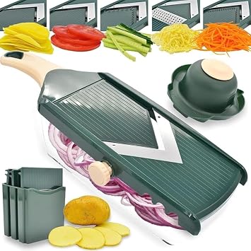Adjustable Mandolin Slicer for Kitchen, Ultra Sharp V Blade, Vegetable Slicer with Container, Vegetable Cutter, Julienne Slicer, Potato Slicer, Apple, Onion, Tomato Tremon Slicer