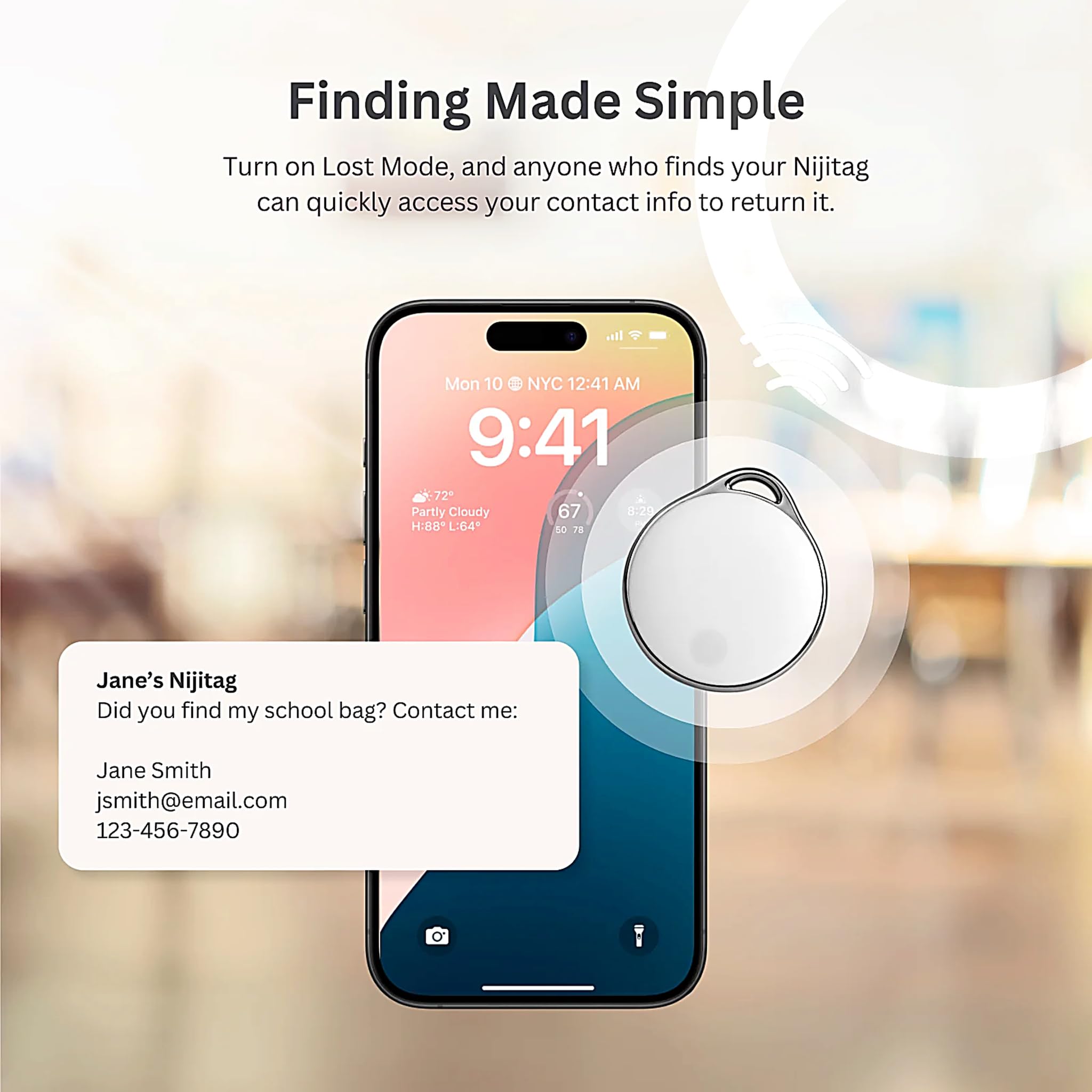 NIJITAG – Traqueur d'objets intelligents avec étui Fox par LINKSTYLE — Tracker GPS à portée illimitée alternative avec Apple Find My Network, étanche, iOS uniquement (3 étiquettes + 1 étui)