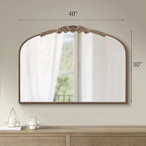 Miniatura 3 de Besdomus Espejo arqueado grande dorado espejo vintage barroco francés de 40 x 30 pulgadas, espejos antiguos ornamentados tradicionales para