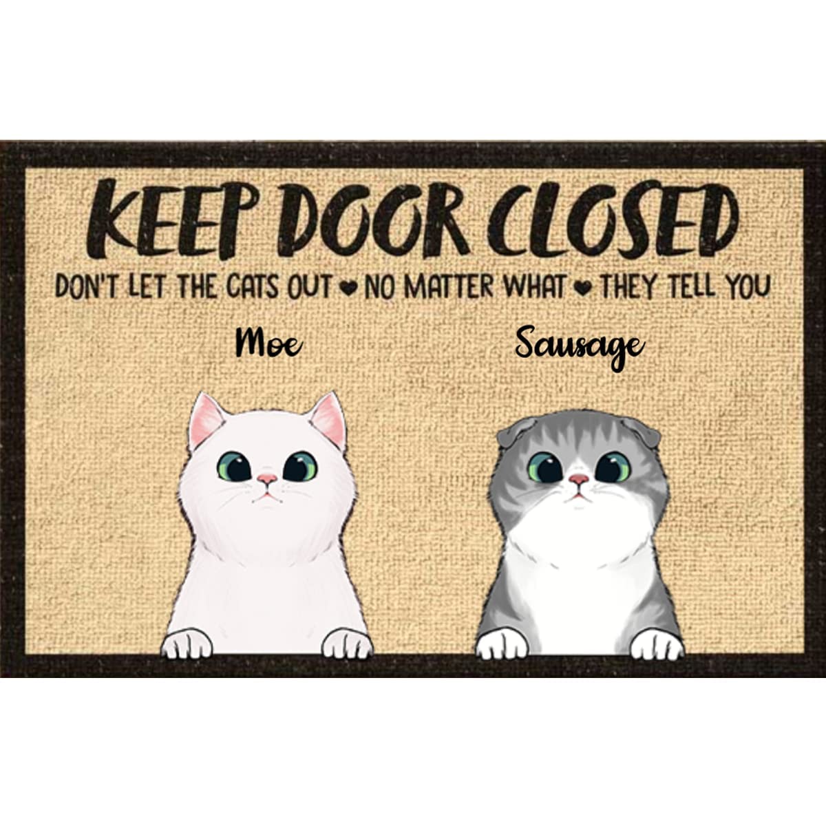 PrimeStore Personalized Keep Door Closed - Don't Let The Cat Out! Funny Welcome Mat Up to 4 Cats