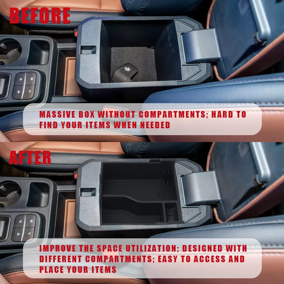 Muslogy for Maverick Center Console Organizer Tray 2 Layers Armrest Storage Box Secondary Insert Tray ABS Material Pickup Interior Accessories Compatible with Ford Maverick 2022-2026 (Black)