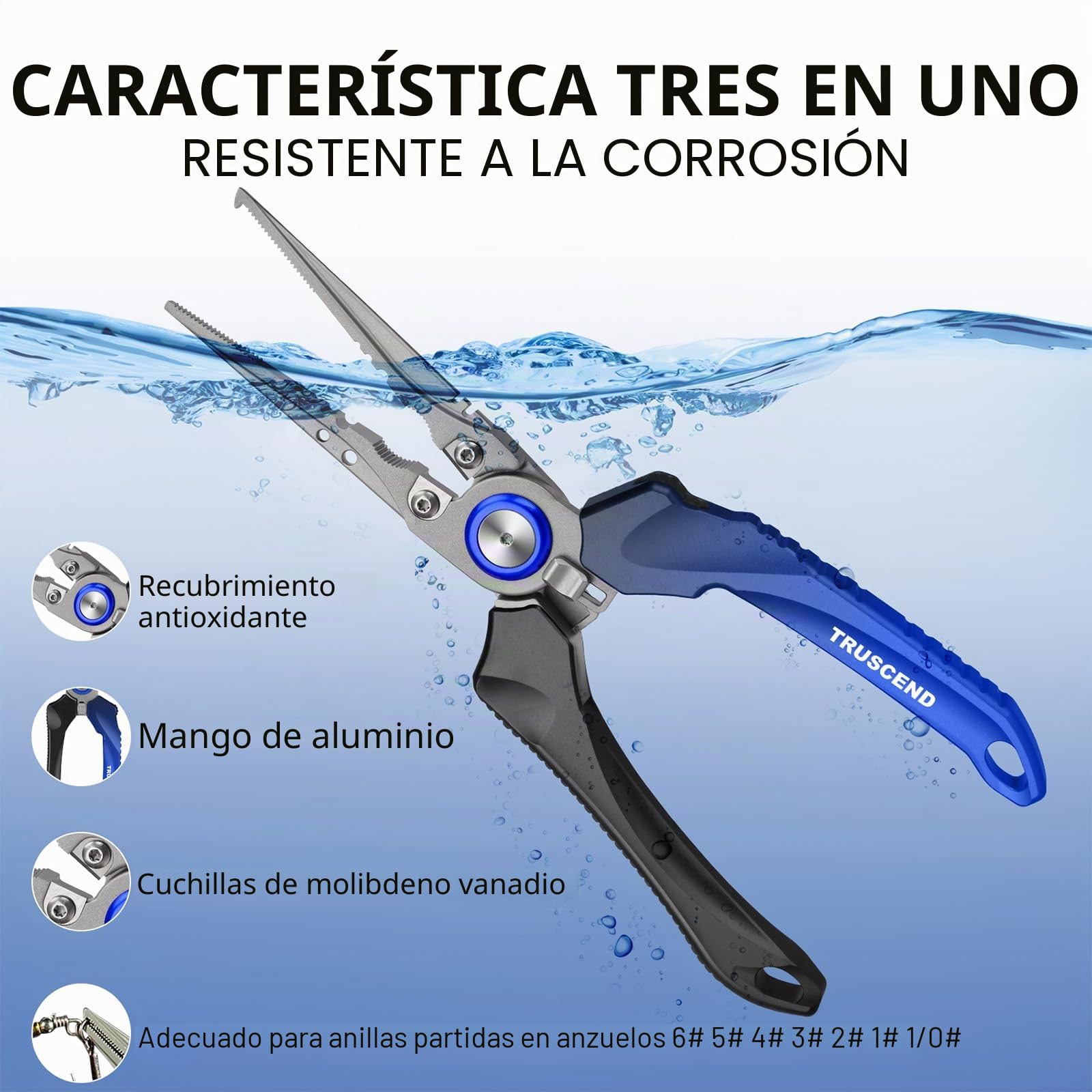 Truscend Alicates de Pesca con Cortador de Mo-V Blade Recubierto de Teflón Multifunción