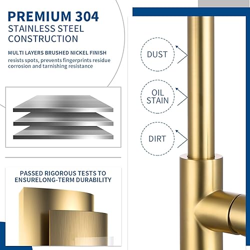 Miniatura 6 de Grifo de cocina negro con rociador extraíble de acero inoxidable negro mate grifo de fregadero de cocina giratorio de 360 grados con placa de