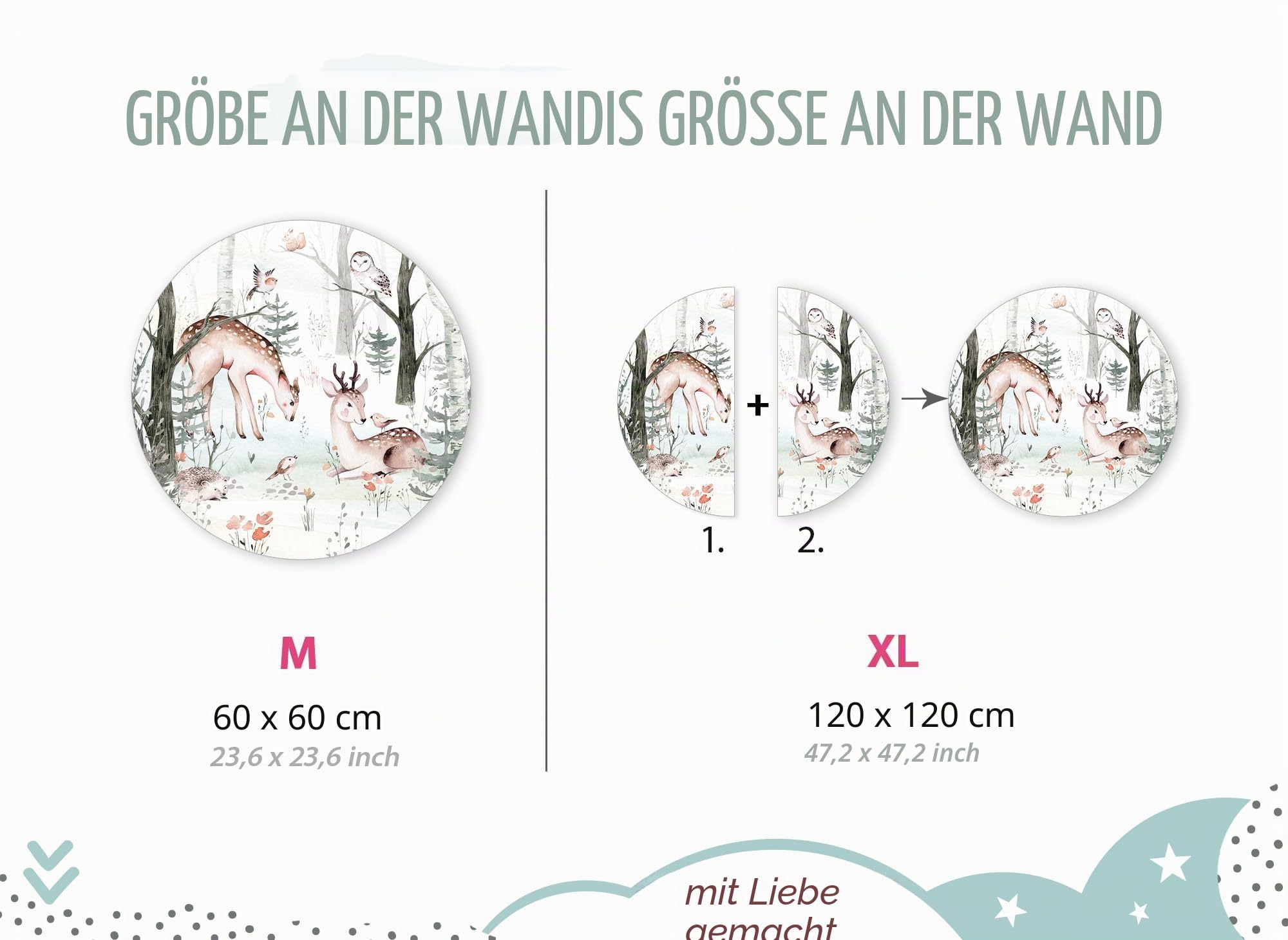 Little Deco Wandtattoo Waldtiere Rehe Eule Igel DL567 XL - 120 cm