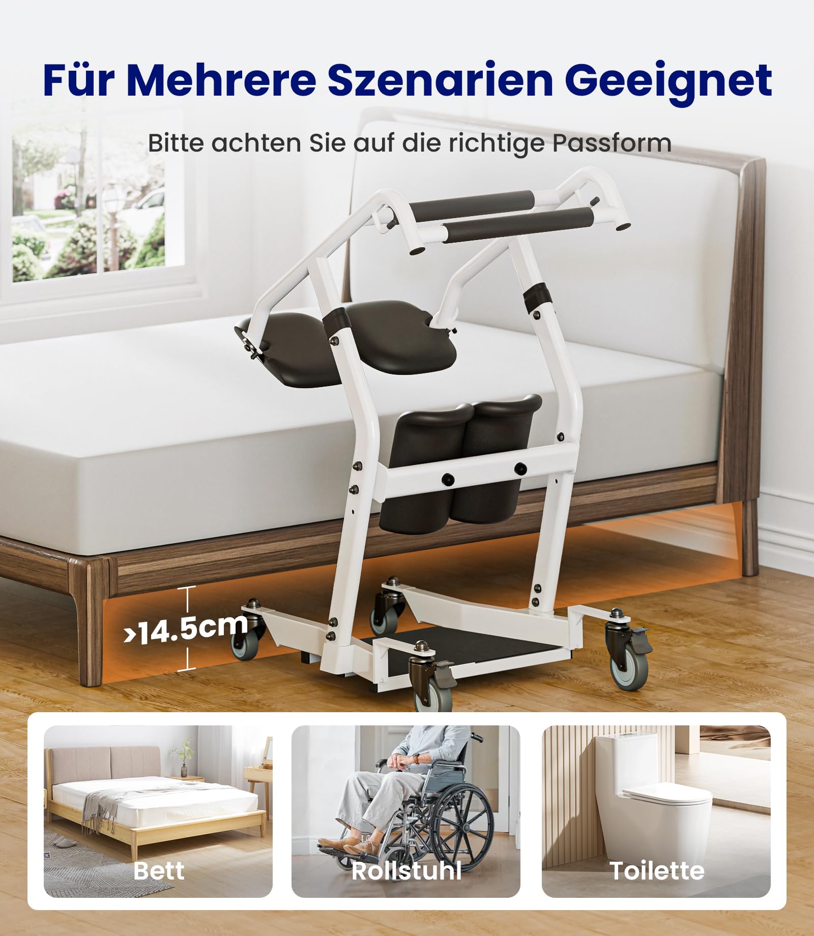 VOCIC Sitz-zu-Steh-Lifter bis 180 kg, Patientenlifter & Transferhilfe für Zuhause, Mobile Aufstehhilfe für Senioren, Transfergerät für Bett, Toilette und Rollstuhl