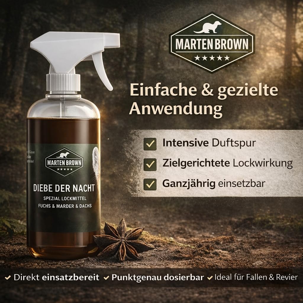 Martenbrown® Diebe der Nacht środek wabiący do kun, lisów, borsuków, szopów praczy, substancja wabiąca pułapkę na kuny, pułapka na kuny, pułapka na kuny, 500 ml