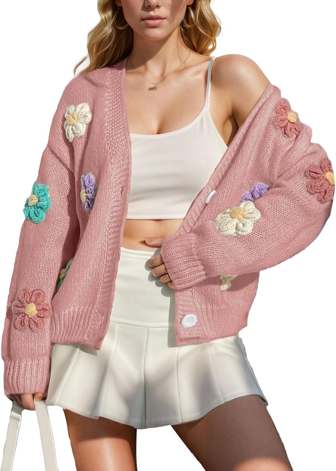 FindThy Women’s Cute Floral Print Cardigan Long Sleeve Button Up Cardigans Sweaters