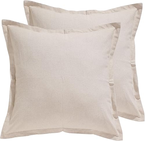 Juego de 2 fundas de almohada decorativas de lino de 22 x 22 pulgadas, almohada de borde plegado, fundas de almohada de lino con volantes, funda de