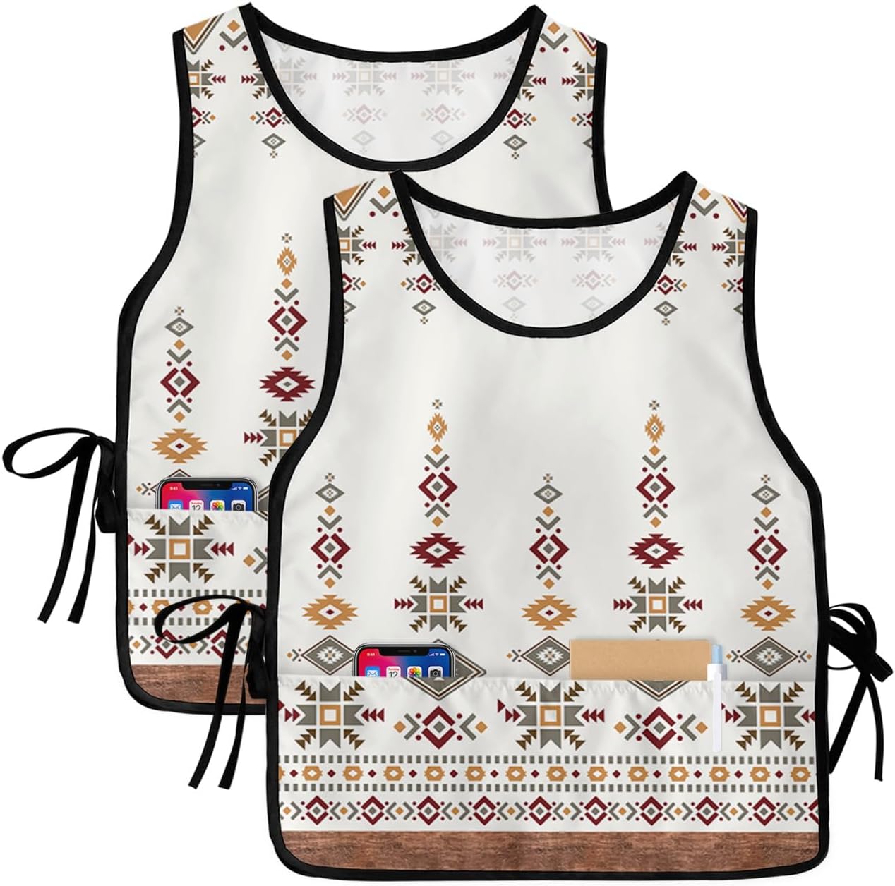 Retro Southwest Cobbler Aprons with 2 Pockets for Women Men,Fashionable Printed Unisex Bib Waterproof Cleaning Smock Vest for Chef Kitchen Geometric Abstract Bohemia Native Tribal 2 Packs,20''x 31.5''