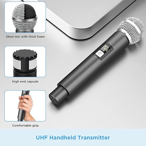 Miniatura 6 de Bietrun Micrófono inalámbrico, UHF de mano único inalámbrico de metal dinámico con receptor recargable, salida de enchufe de 14 pulgadas, para