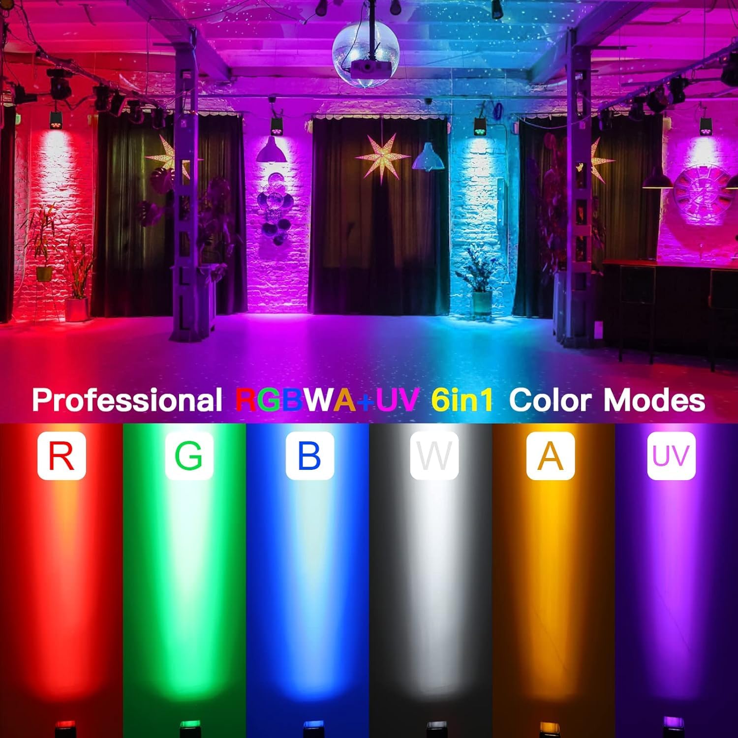 LED Par Akku, 4 Stück 108W 6 in 1 RGBWA+UV Bühnenlicht mit 9600mAh, Lichtpaket, APP Kontrolle, LED Strahler Akku mit DMX und Fernbedienung für Party, Bar, Halloween, Weihnachten | Lichtpaket, APP Kontrolle, LED Strahler Akku mit DMX und Fernbedienung für