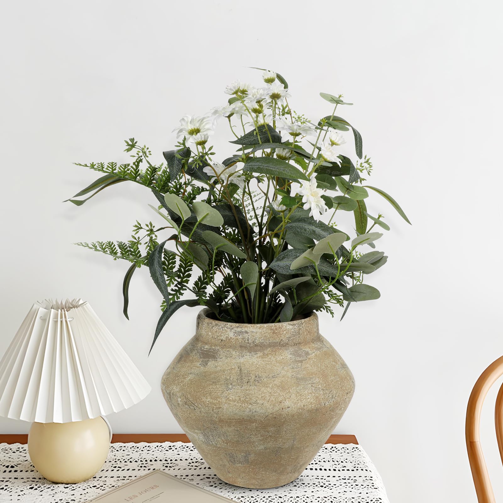 Vintage Vase 21 cm Blumenvase Braun Dekovase Zement Vasen für Blume | Vasen für Pflanzen auf Tisch Schrank Vintage Rustikale Deko Antik Vase für Wohnzimmer Schlafzimmer Esszimmer Badezimmer Büro
