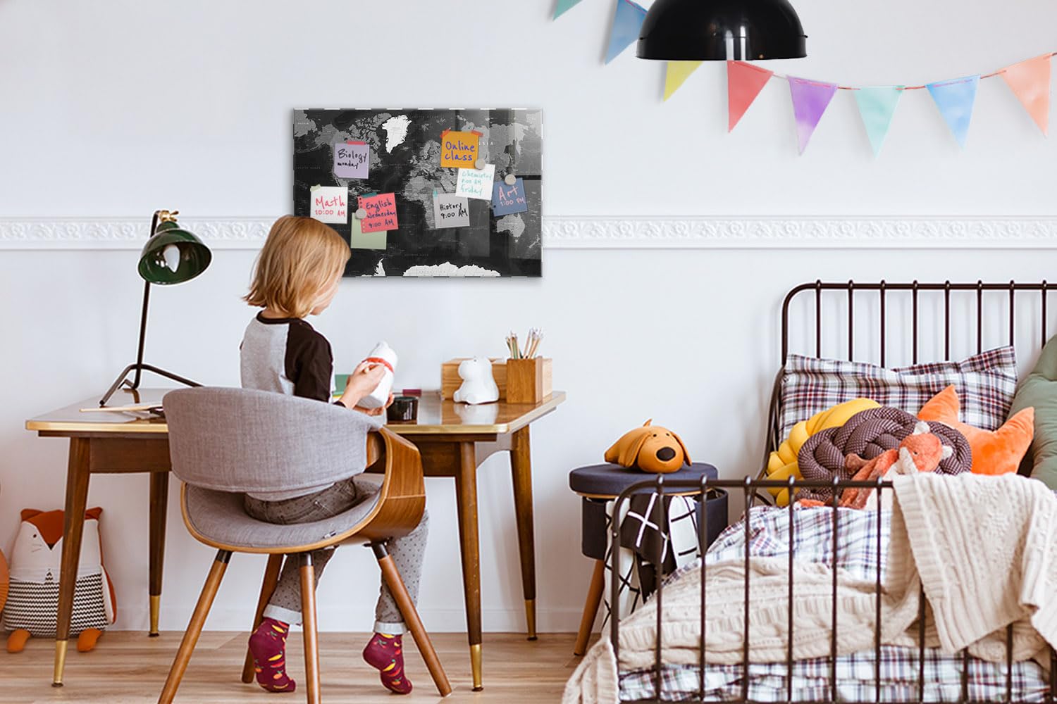 Magnettafel für Schule Gastronomie und Büro 60x40 Schwarze Weltkarte | Pinnwand | Glas | Memo | Organizer | Planer | Sicherheitsglas | Paneel | Infoboard | Wochenplaner | Terminkalender