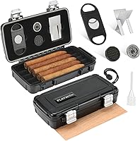 Vista 1 de Caja de humidor de cigarros de viaje con accesorios para puros, higrómetro de cigarros, cedro español, humidificador, cortador de puros y soporte