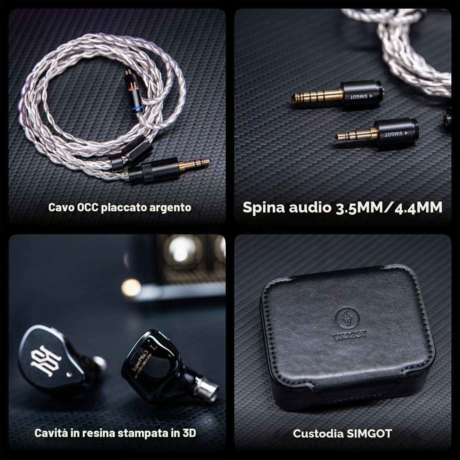 Linsoul SIMGOT SuperMix 5 1BC+1DD+2BA+1MP In Ear Monitor, Cuffie HiFi a Conduzione Ossea, Cavo Litz OCC Smontabile Placcato in Argento, Connettore da 3,5 mm/4,4 mm, IEM per Musicisti e Audiofili